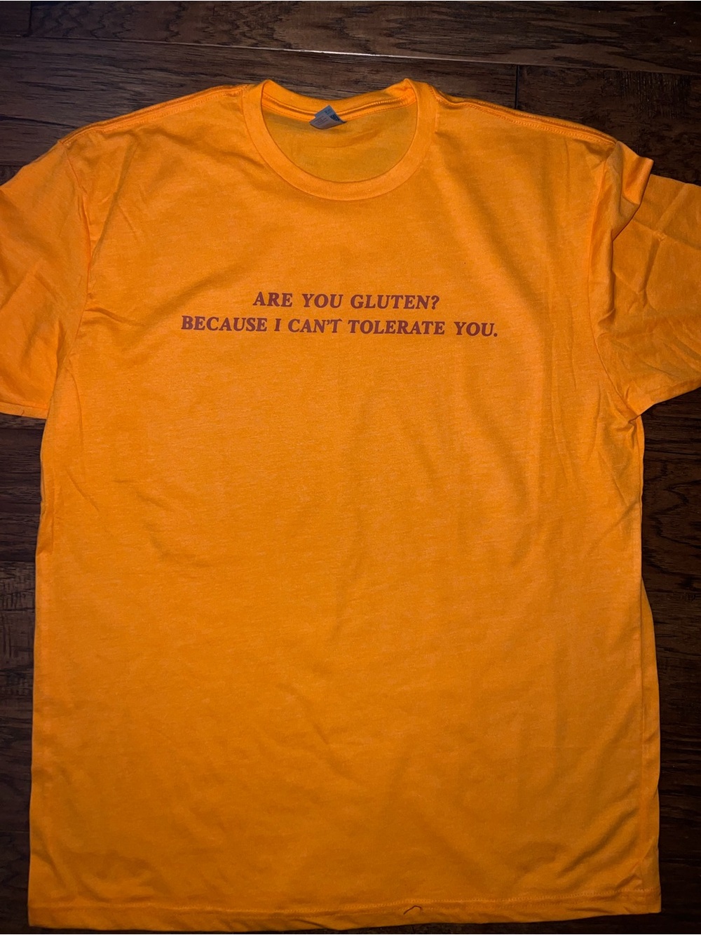 Orange Graphic Tee with 'Are You Gluten?' Slogan
